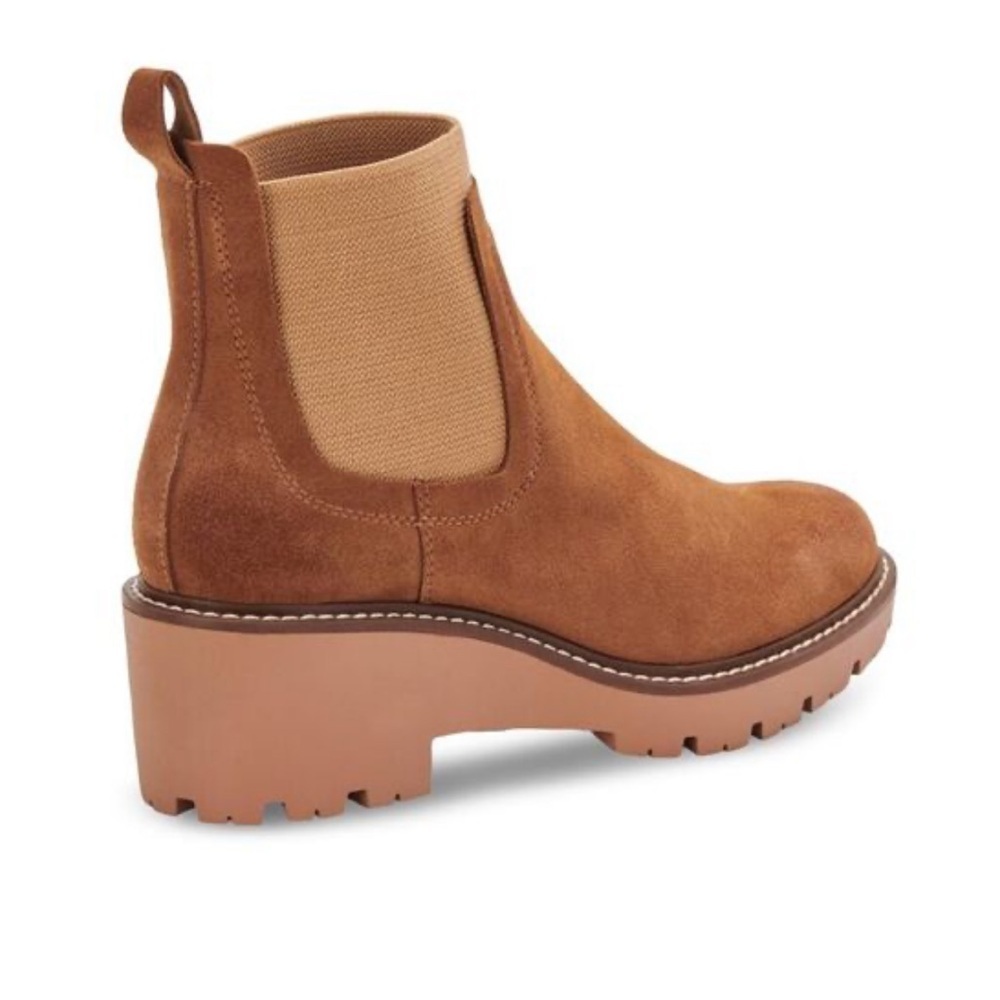 AQUA COLLEGE Women’s Demi Pull-On Waterproof Chelsea Booties Cognac Suede 7M